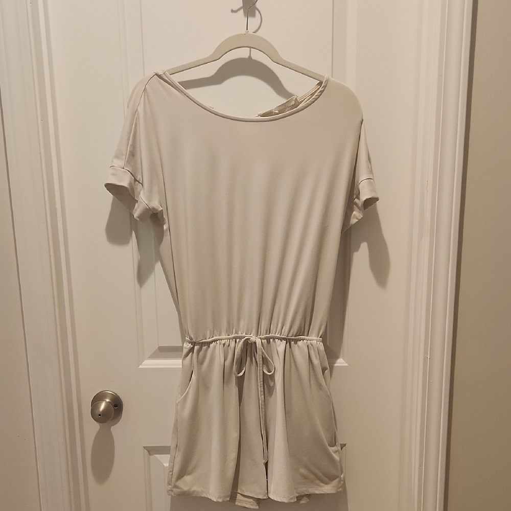 Zenana Outfitters Cream Tie Front Jumpsuit